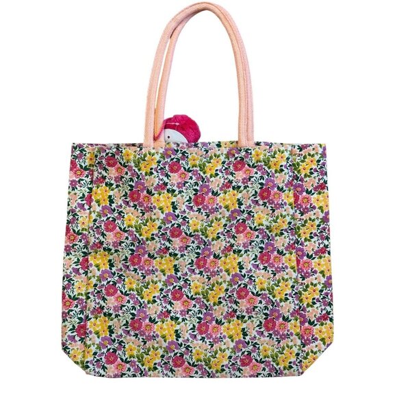 NWT Eccolo Bright Pink Reusable Floral Canvas Tote 16”x 14"x4" - Picture 2 of 2